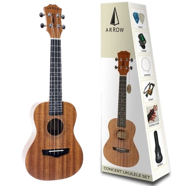 ARROW MH10 MAHOGANY CONCERT UKULELE SET UKULELE KONCERTOWE Z ZESTAWEM AKCESORIÓW