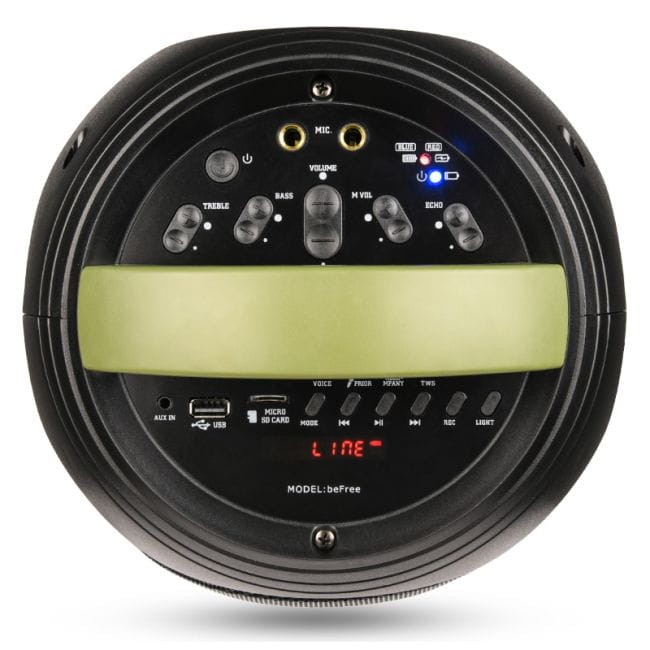 V-TONE beFree BEZPRZEWODOWY GŁOŚNIK PRZENOŚNY KOLUMNA Z MIKROFONEM AKUMULATOR BT USB SD LED