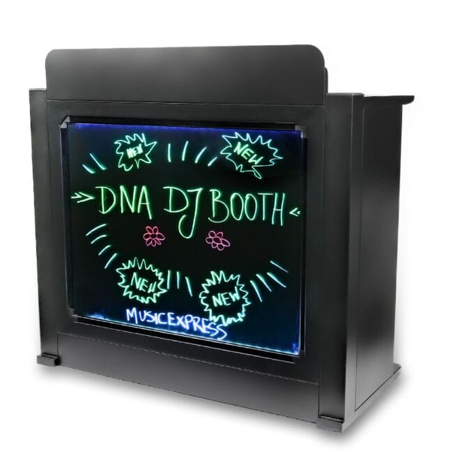 DNA DJ BOOTH BK CZARNY STÓŁ STANOWISKO DJ PODŚWIETLANA TABLICA LED RGB DŁUGOPISY POKROWIEC