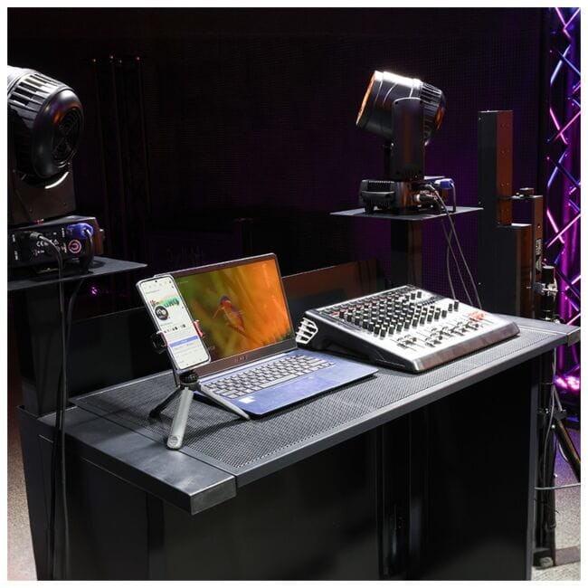 DNA DJ BOOTH BK CZARNY STÓŁ STANOWISKO DJ PODŚWIETLANA TABLICA LED RGB DŁUGOPISY POKROWIEC