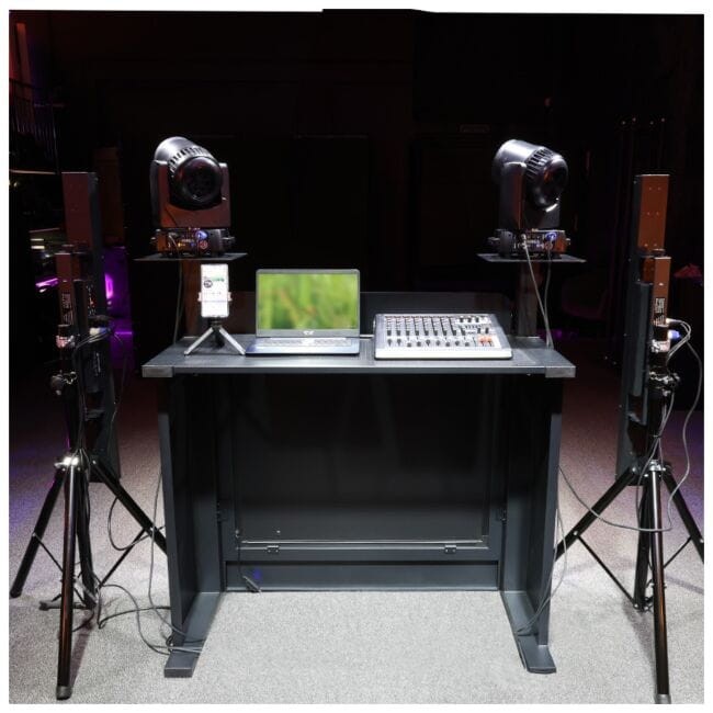 DNA DJ BOOTH BK CZARNY STÓŁ STANOWISKO DJ PODŚWIETLANA TABLICA LED RGB DŁUGOPISY POKROWIEC