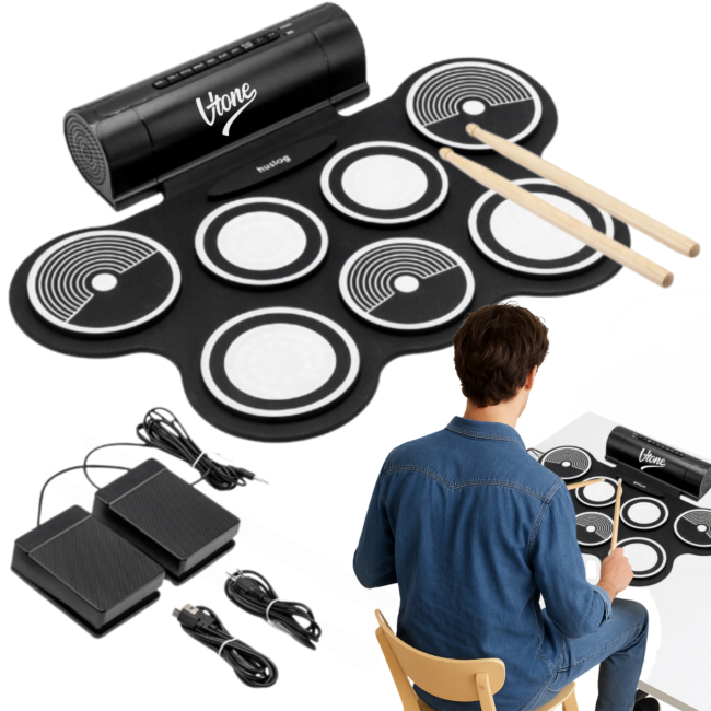 V-TONE RD7 PERKUSJA ELEKTRONICZNA ZWIJANA USB-C AUX 7 PADÓW PEDAŁY GŁOŚNIKI PAŁECZKI ZESTAW