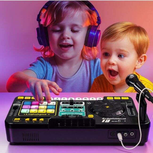 SUPRIMO DJ KID KONSOLA MIKSER DJ DLA DZIECI KONTROLER BLUETOOTH MIKROFON LED UCHWYT NAKLEJKI ZESTAW