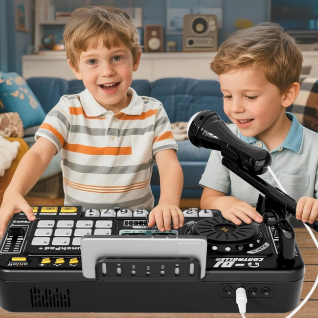 SUPRIMO DJ KID KONSOLA MIKSER DJ DLA DZIECI KONTROLER BLUETOOTH MIKROFON LED UCHWYT NAKLEJKI ZESTAW