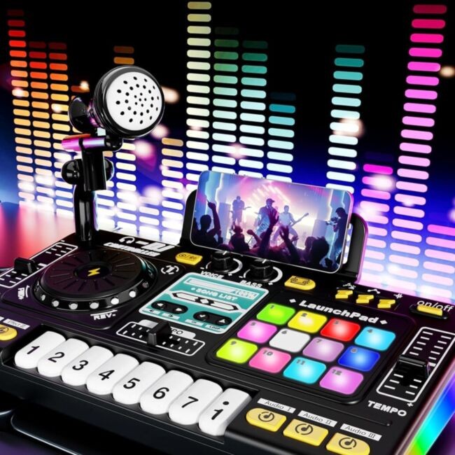SUPRIMO DJ KID KONSOLA MIKSER DJ DLA DZIECI KONTROLER BLUETOOTH MIKROFON LED UCHWYT NAKLEJKI ZESTAW