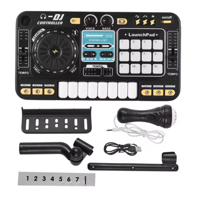SUPRIMO DJ KID KONSOLA MIKSER DJ DLA DZIECI KONTROLER BLUETOOTH MIKROFON LED UCHWYT NAKLEJKI ZESTAW
