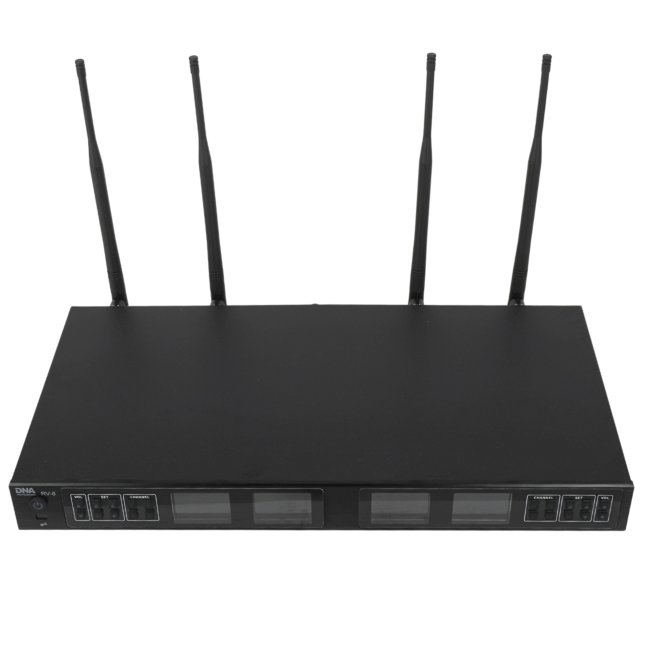 DNA RV-8 ZESTAW BEZPRZEWODOWY 8X BATERYJNY MIKROFON DORĘCZNY ODBIORNIK UHF 610-690 MHZ 8X40 KANAŁÓW