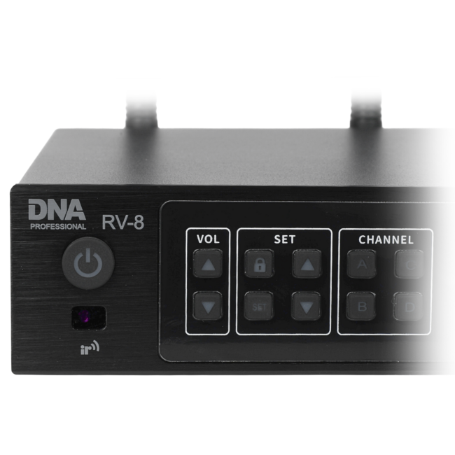 DNA RV-8 ZESTAW BEZPRZEWODOWY 8X BATERYJNY MIKROFON DORĘCZNY ODBIORNIK UHF 610-690 MHZ 8X40 KANAŁÓW
