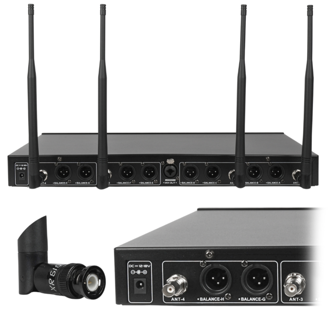 DNA RV-8 ZESTAW BEZPRZEWODOWY 8X BATERYJNY MIKROFON DORĘCZNY ODBIORNIK UHF 610-690 MHZ 8X40 KANAŁÓW