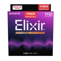 ELIXIR 16564 NANOWEB 11-52 STRUNY DO GITARY AKUSTYCZNEJ 3-PACK 11027