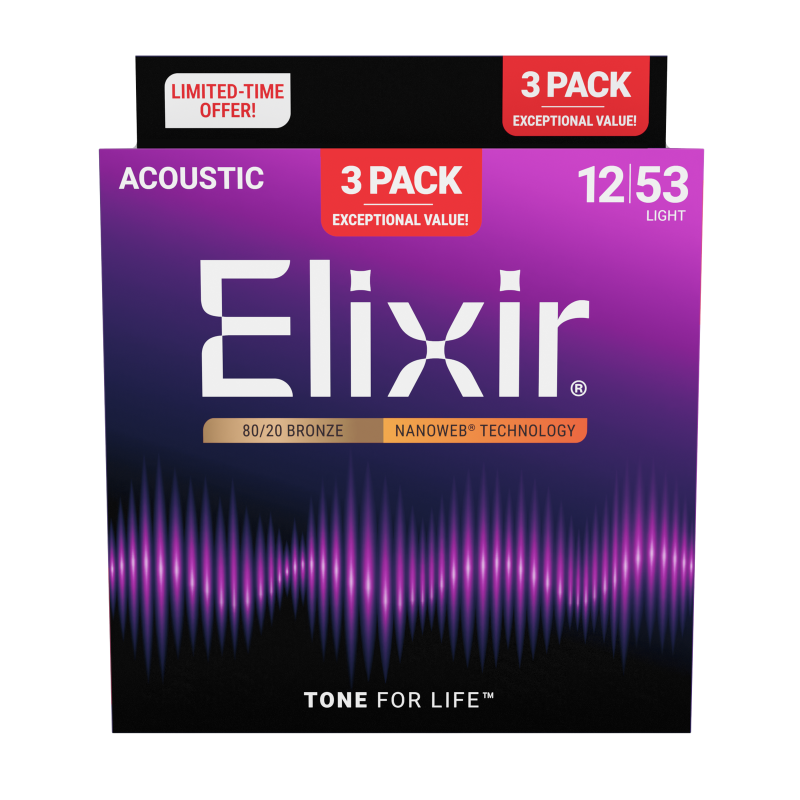 ELIXIR 16565 NANOWEB 12-53 STRUNY DO GITARY AKUSTYCZNEJ 3-PACK 11052