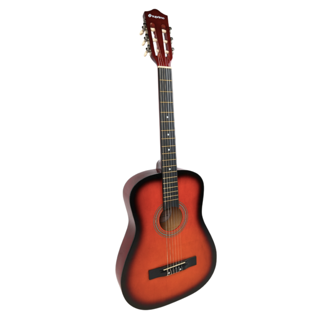 SUPRIMO CGS3 SB GITARA KLASYCZNA 4/4 SUNBURST DO NAUKI DLA POCZĄTKUJĄCYCH TUNER KOSTKI PASEK STRUNY POKROWIEC AKORDY ZESTAW