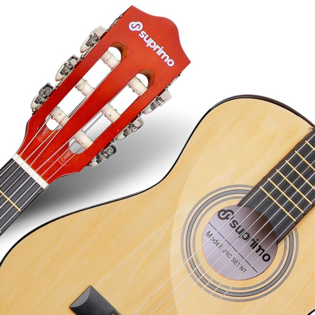 SUPRIMO JRC SET NT GITARA KLASYCZNA 1/4 NATURALNA PASEK ZAPASOWE STRUNY POKROWIEC TUNER AKORDY ZESTAW