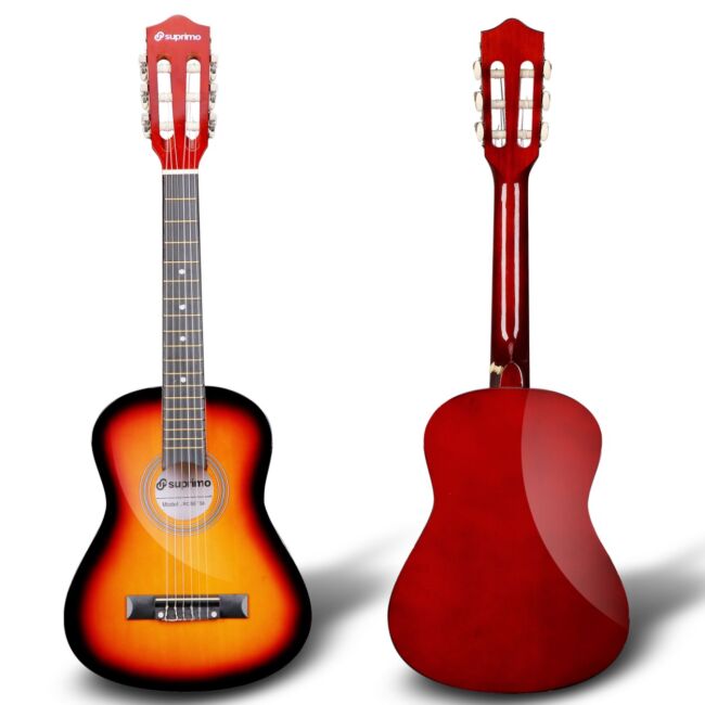 SUPRIMO JRC SET SB GITARA KLASYCZNA 1/4 SUNBURST PASEK ZAPASOWE STRUNY POKROWIEC TUNER AKORDY ZESTAW