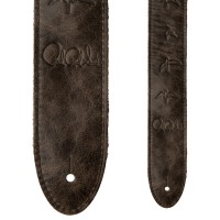 PRS Embossed Bird Worn Black - pasek gitarowy skórzany