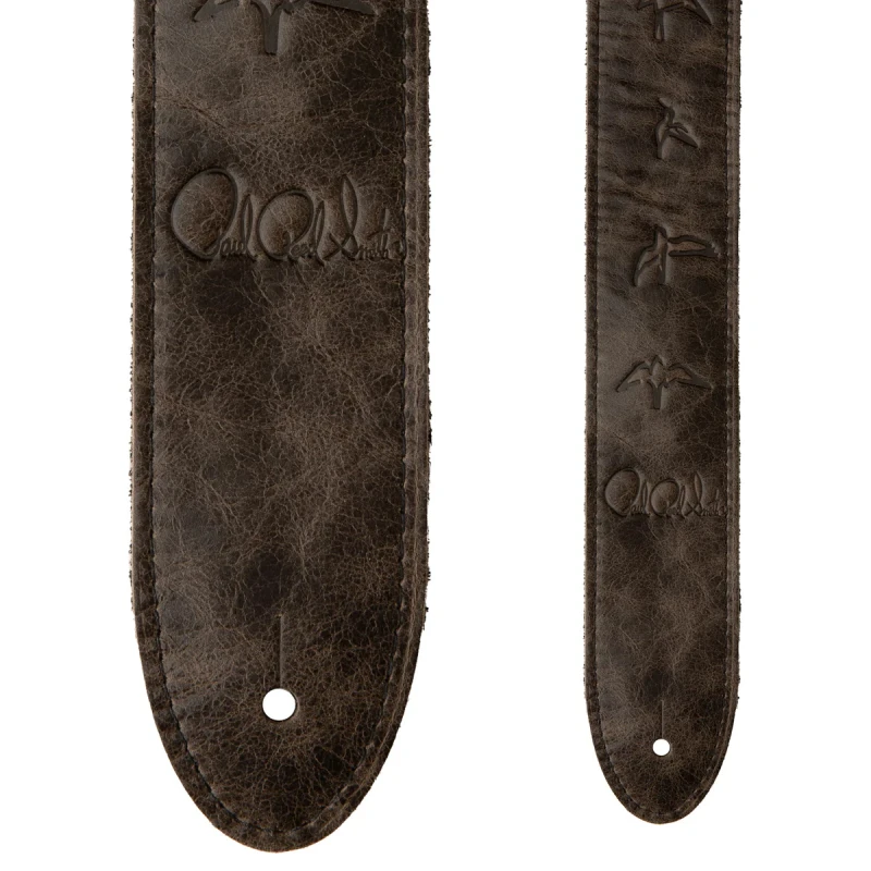 PRS Embossed Bird Worn Black - pasek gitarowy skórzany