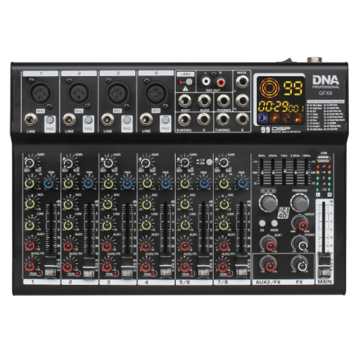 DNA QFX8 ANALOGOWY MIKSER DŹWIĘKU 8 KANAŁÓW BLUETOOTH USB MP3 PHANTOM +48V DSP