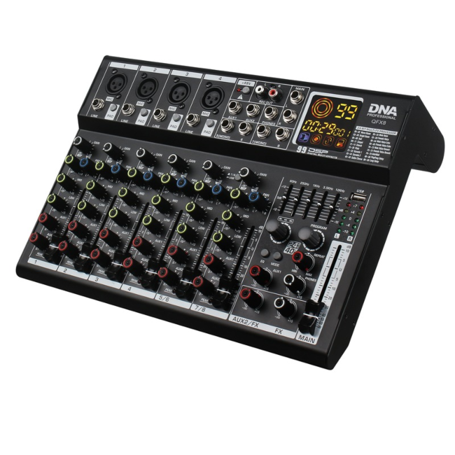 DNA QFX8 ANALOGOWY MIKSER DŹWIĘKU 8 KANAŁÓW BLUETOOTH USB MP3 PHANTOM +48V DSP