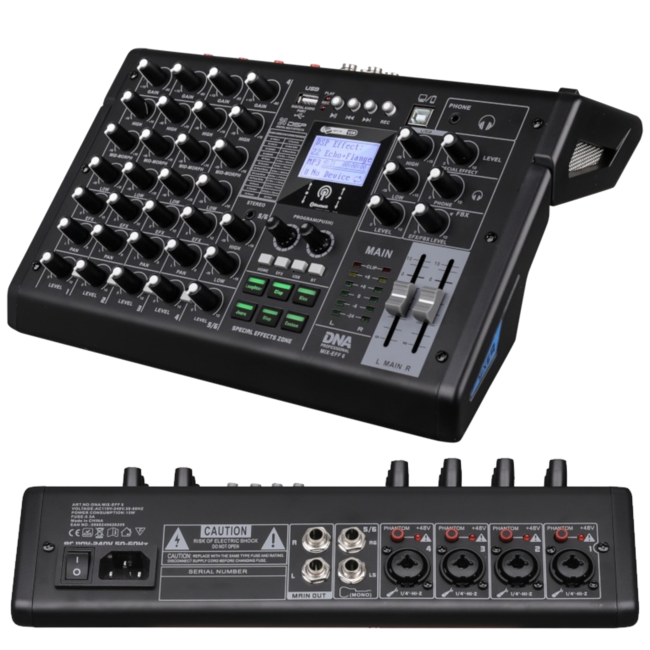 DNA MIX-EFF 6 ANALOGOWY MISKER DZWIĘKU 6 KANAŁÓW USB MP3 BLUETOOTH PHANTOM +48V DSP EQ EFEKTY