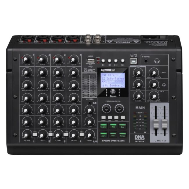 DNA MIX-EFF 6 ANALOGOWY MISKER DZWIĘKU 6 KANAŁÓW USB MP3 BLUETOOTH PHANTOM +48V DSP EQ EFEKTY