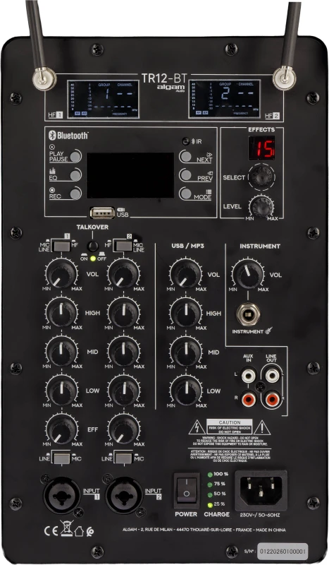 ALGAM AUDIO TR12-BT KOLUMNA AKTYWNA MOBILNA NA AKUMULATOR 2x MIKROFON DO RĘKI BLUETOOTH USB MP3 EFEKTY